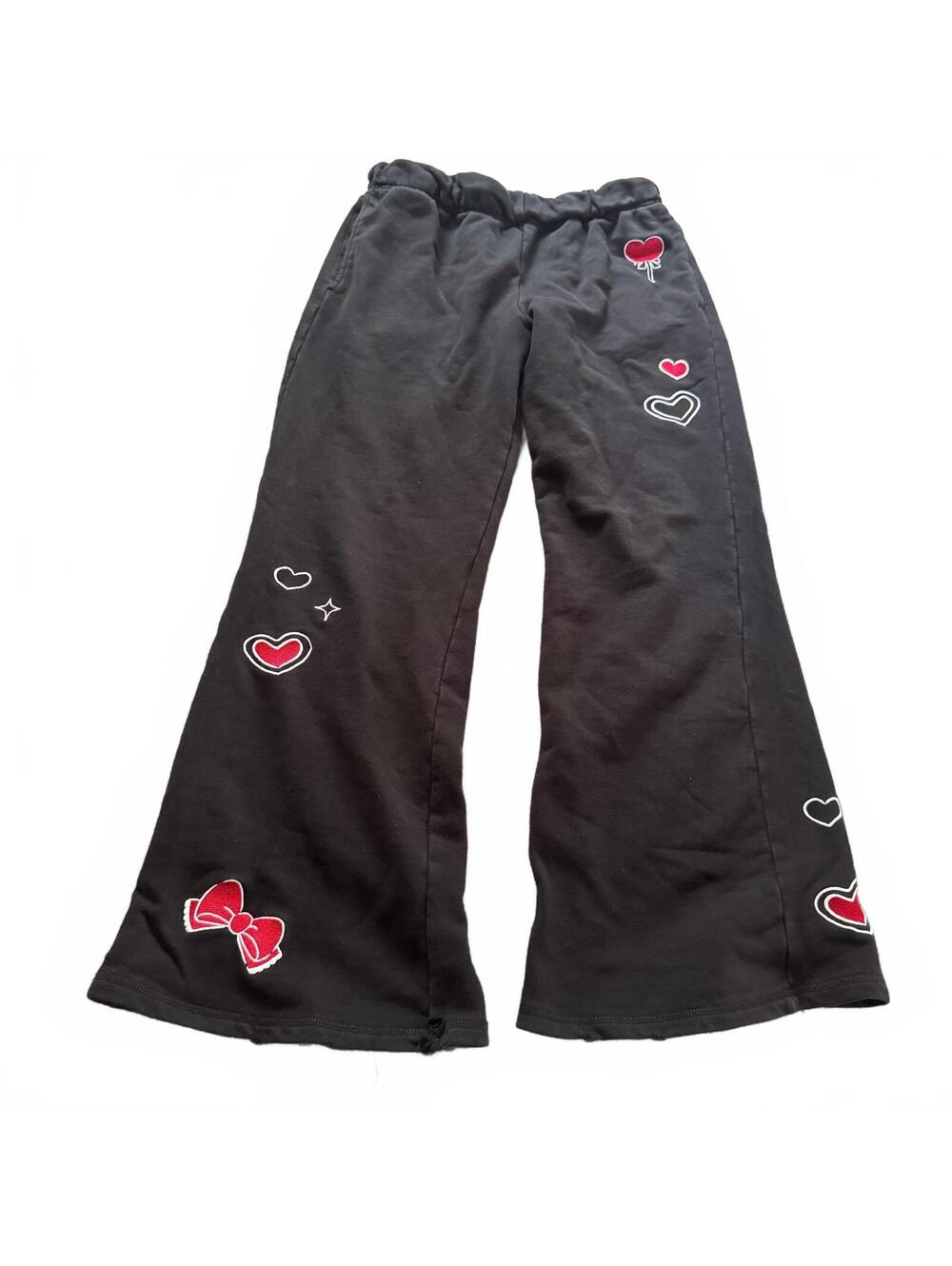 Hello Kitty Forever 21 Flare Sweatpants Large Black Heart Bow Graphic Flawed